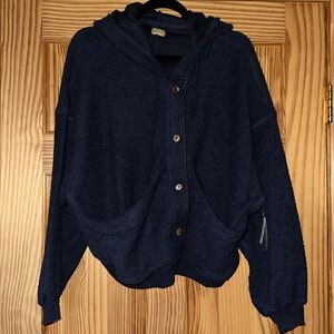 FREE PEOPLE Destiny Cardi Navy Blue Textured Garment size S NWT